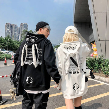 Getadme-Animal Women Hoodies Harajuku Kawaii Rabbit Hoodie Sweatshirt Tops Korean Bunny Graphic Outerwear Korean Couple E Girls Hoodie